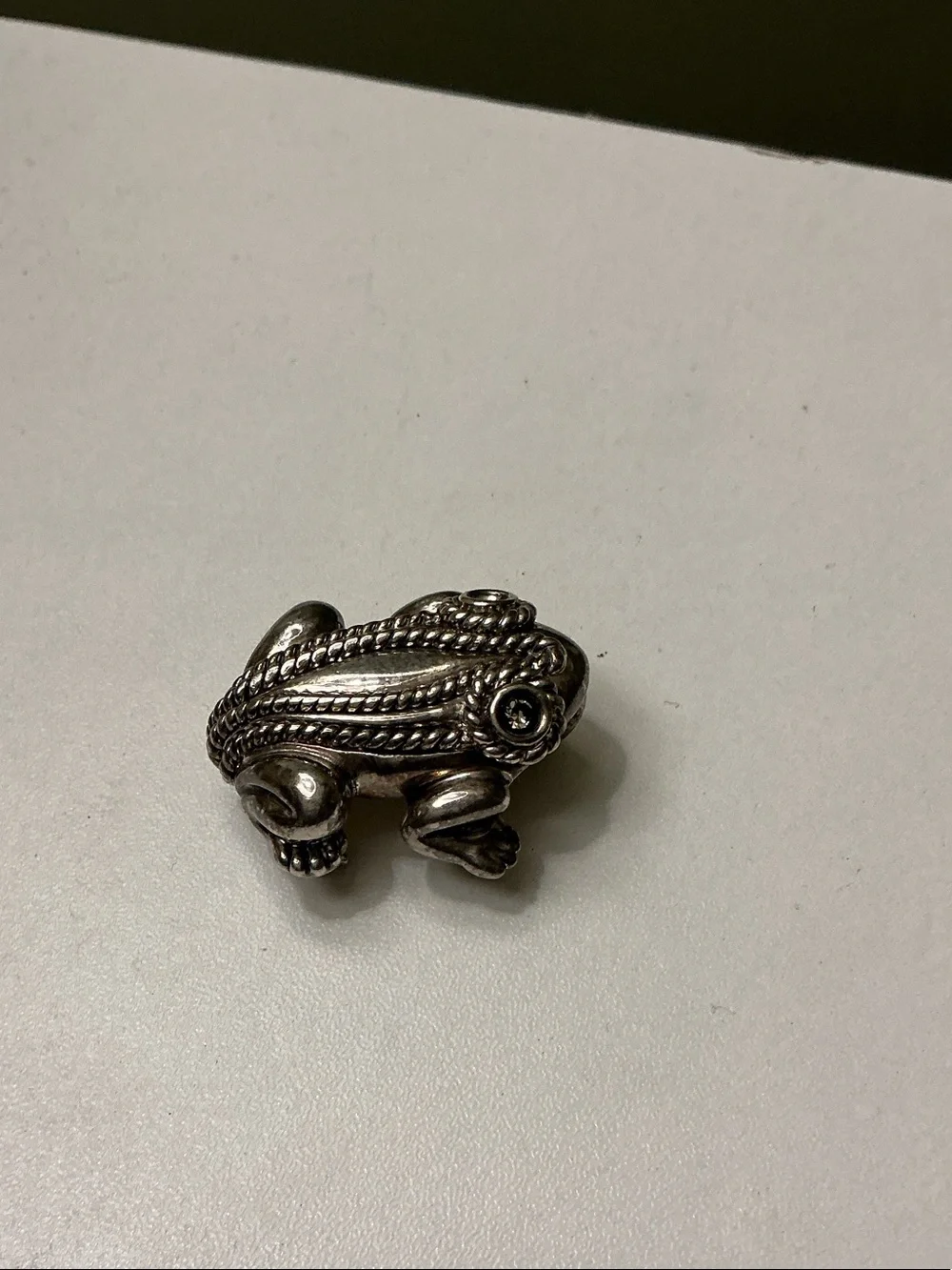 Mexican Silver Hand Crafted Frog Brooch Pendant Set of Two Rhinestones